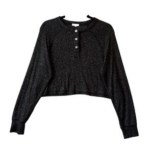 Stitch & Pine Sleep Henley Cropped Buttery Soft Black Top M Lounge‎ Sleepwear